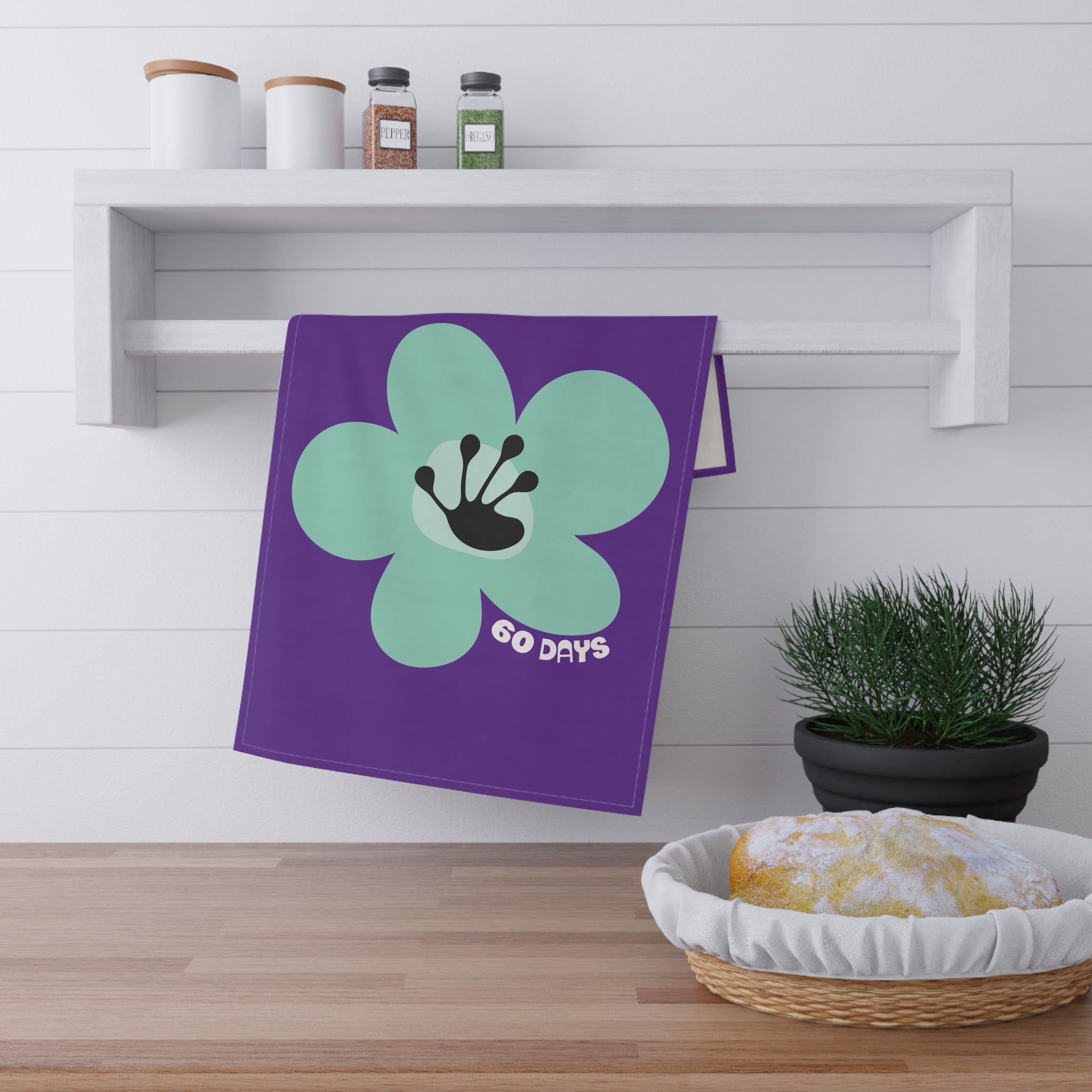 60 Day Milestone Purple Tea Towel
