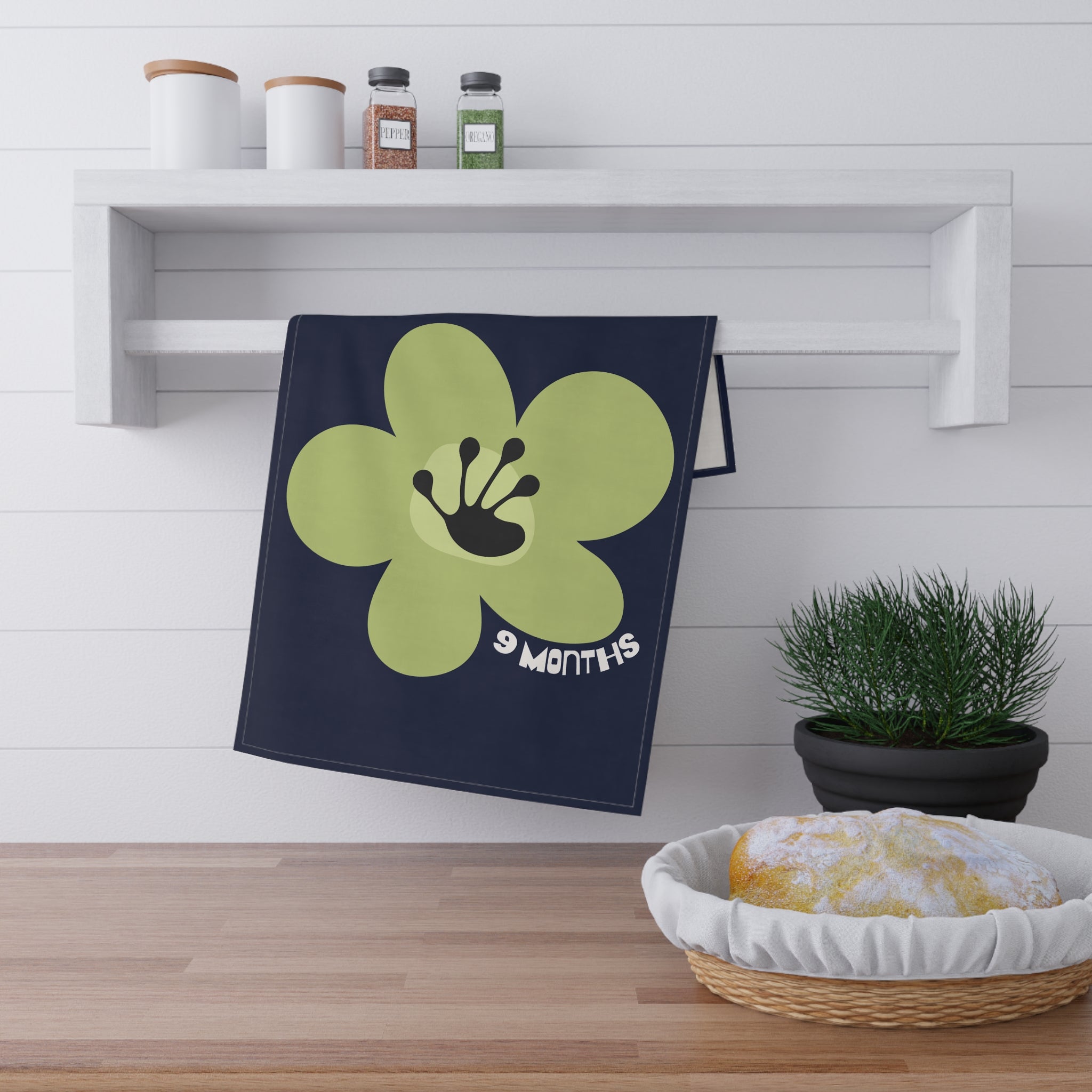 9 Month Milestone Navy Tea Towel