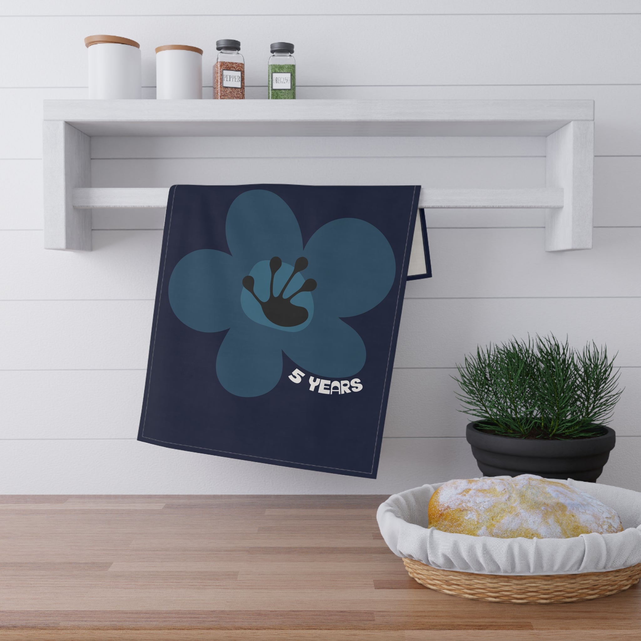 5 Year Milestone Navy Tea Towel