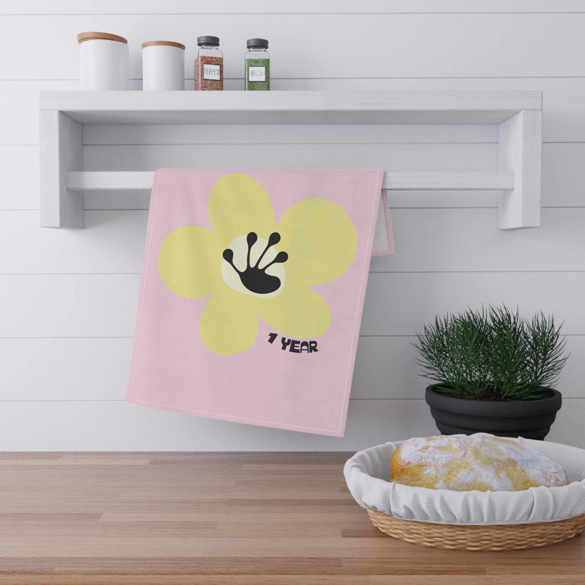 1 Year Milestone Light Pink Tea Towel