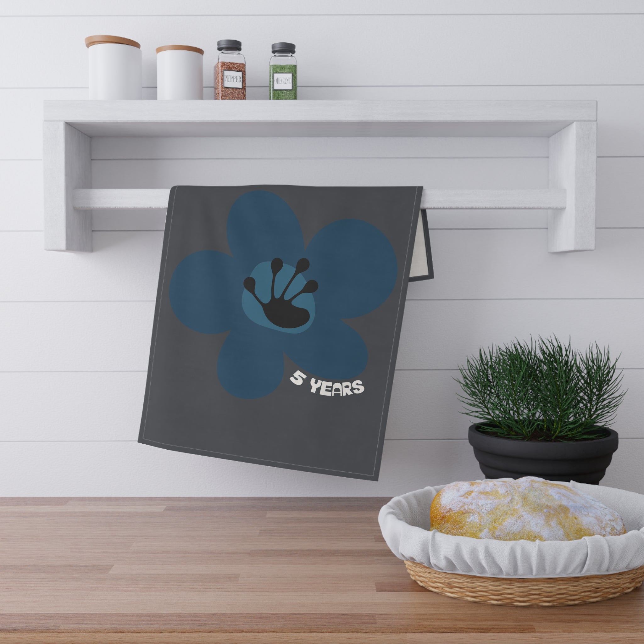 5 Year Milestone Charcoal Tea Towel