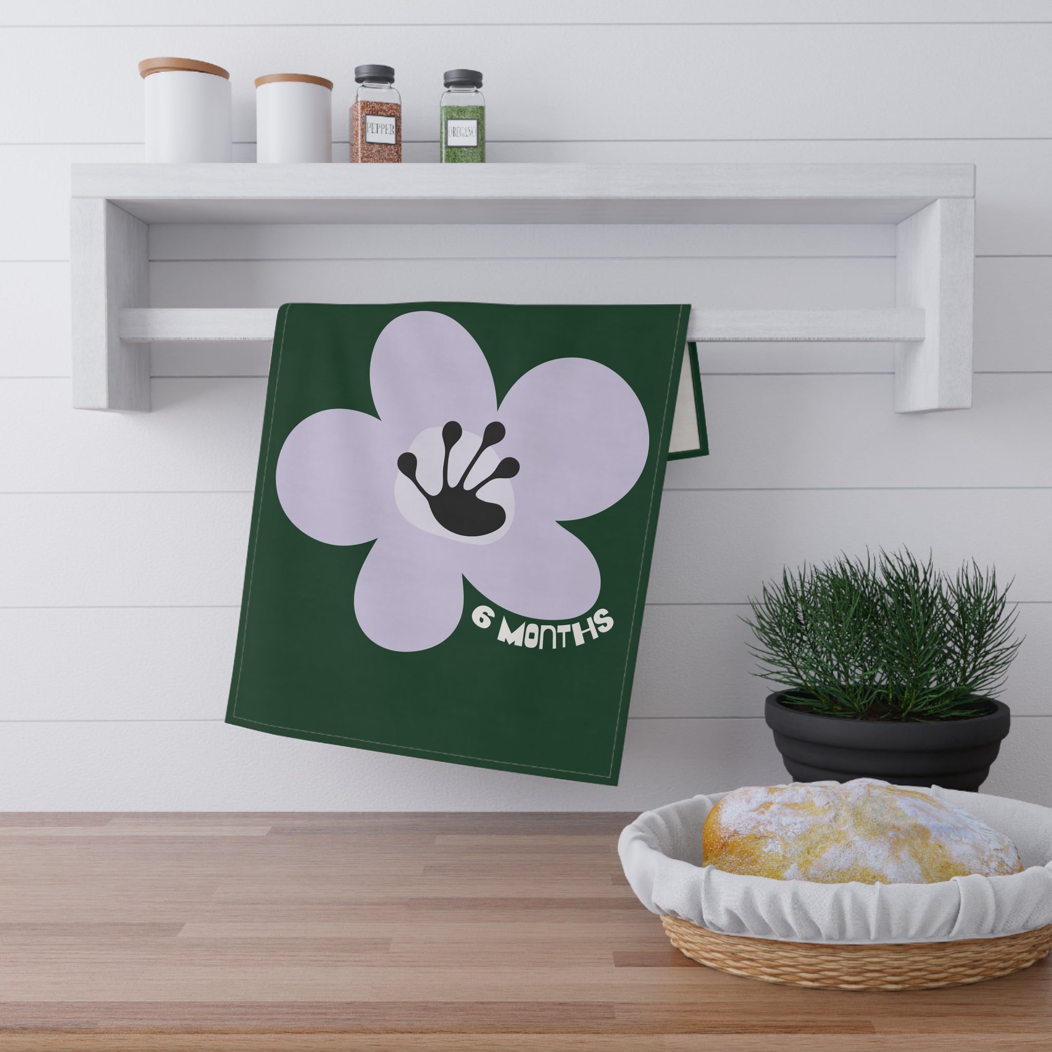 6 Month Milestone Forest Green Tea Towel