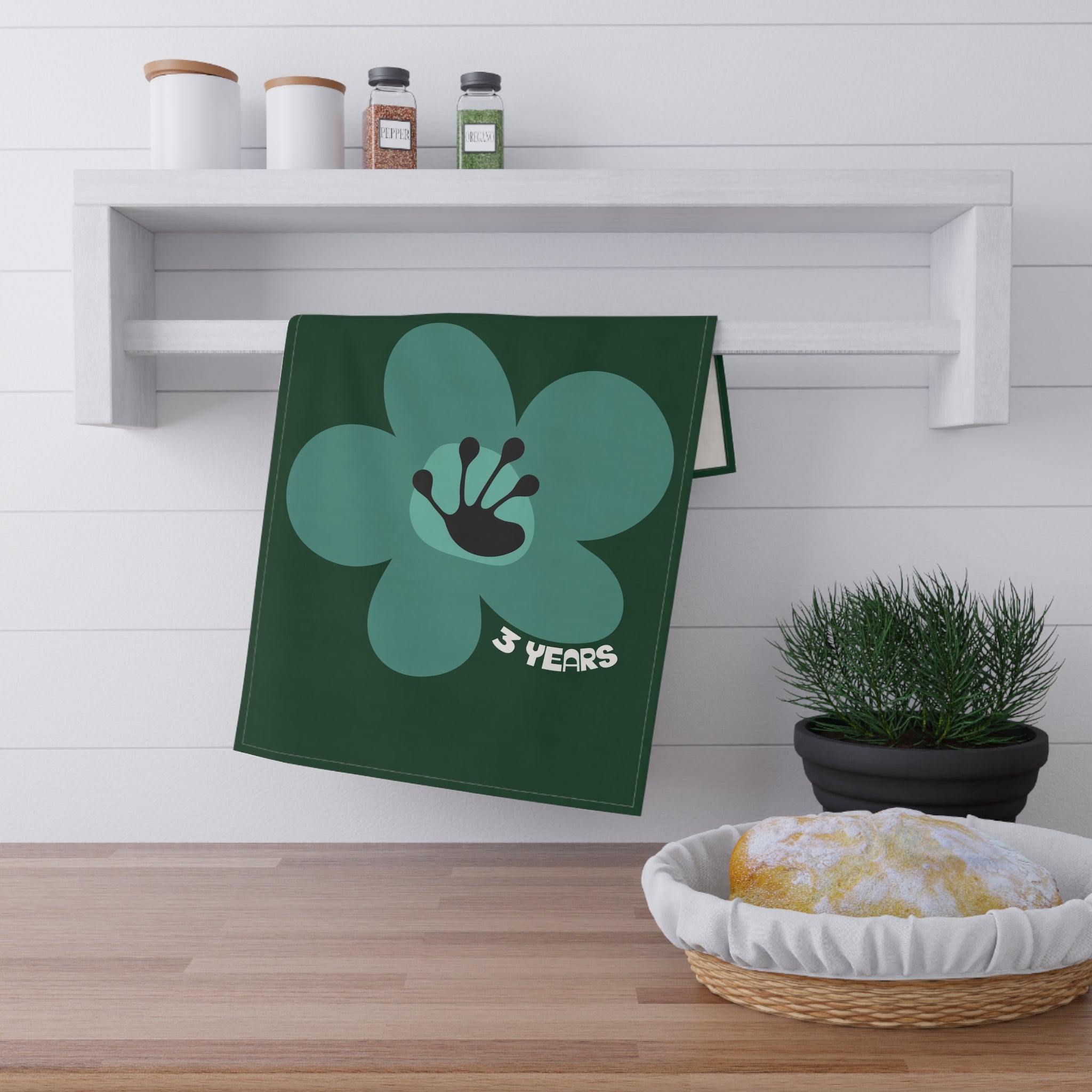 3 Year Milestone Forest Green Tea Towel