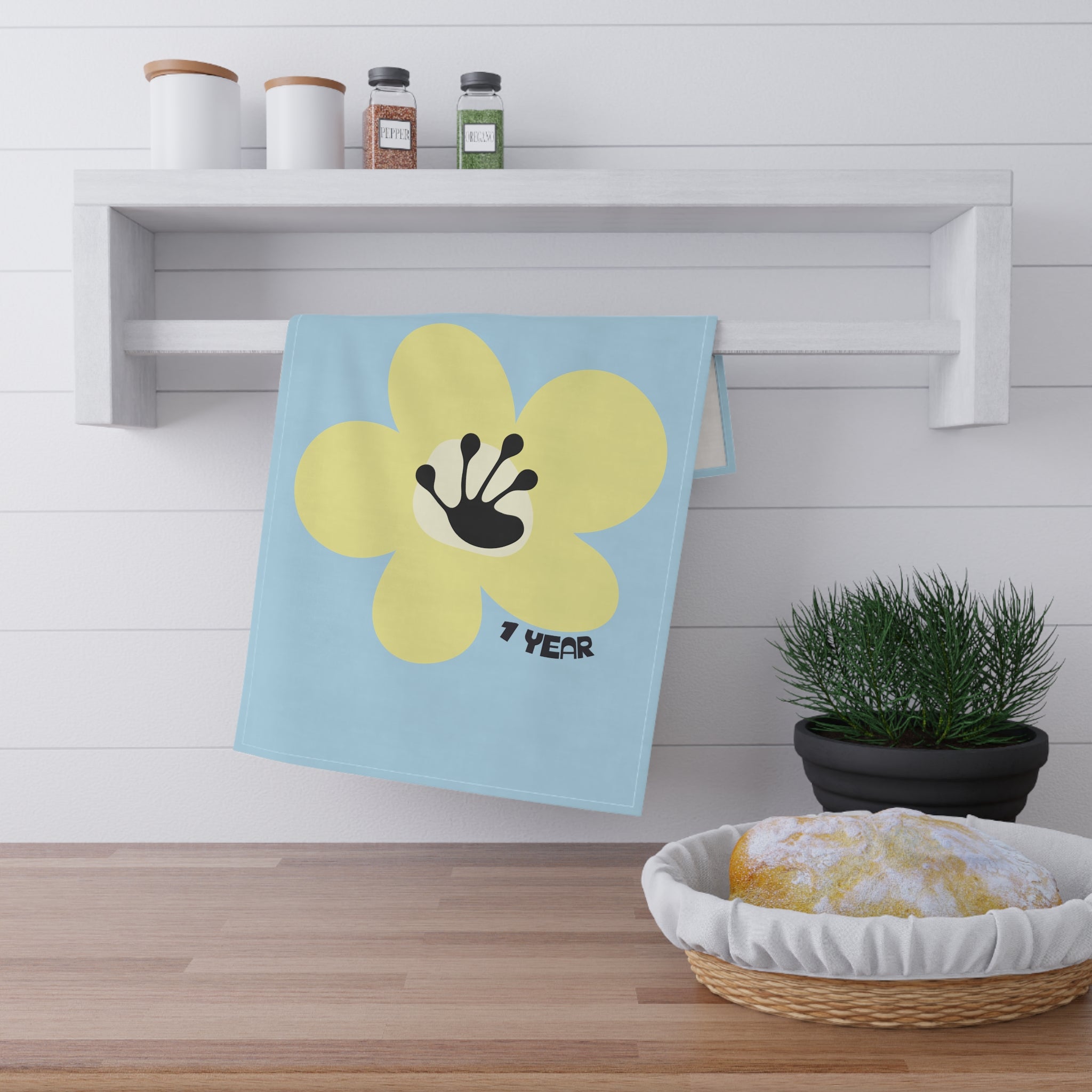 1 Year Milestone Light Blue Tea Towel
