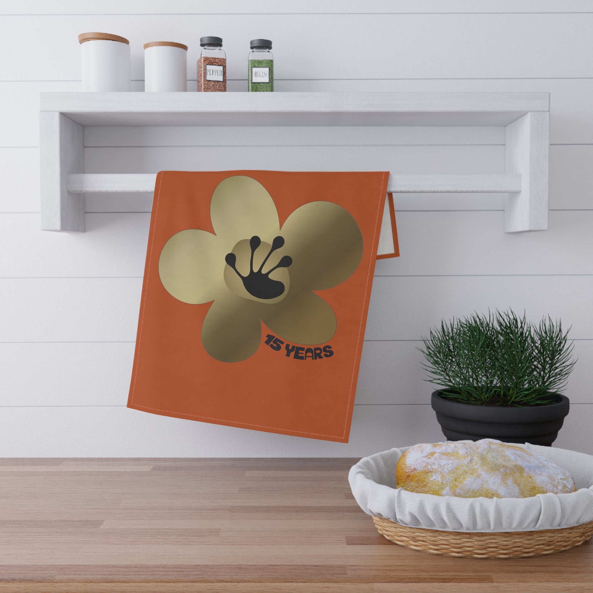 15 Year Milestone Antique Orange Tea Towel