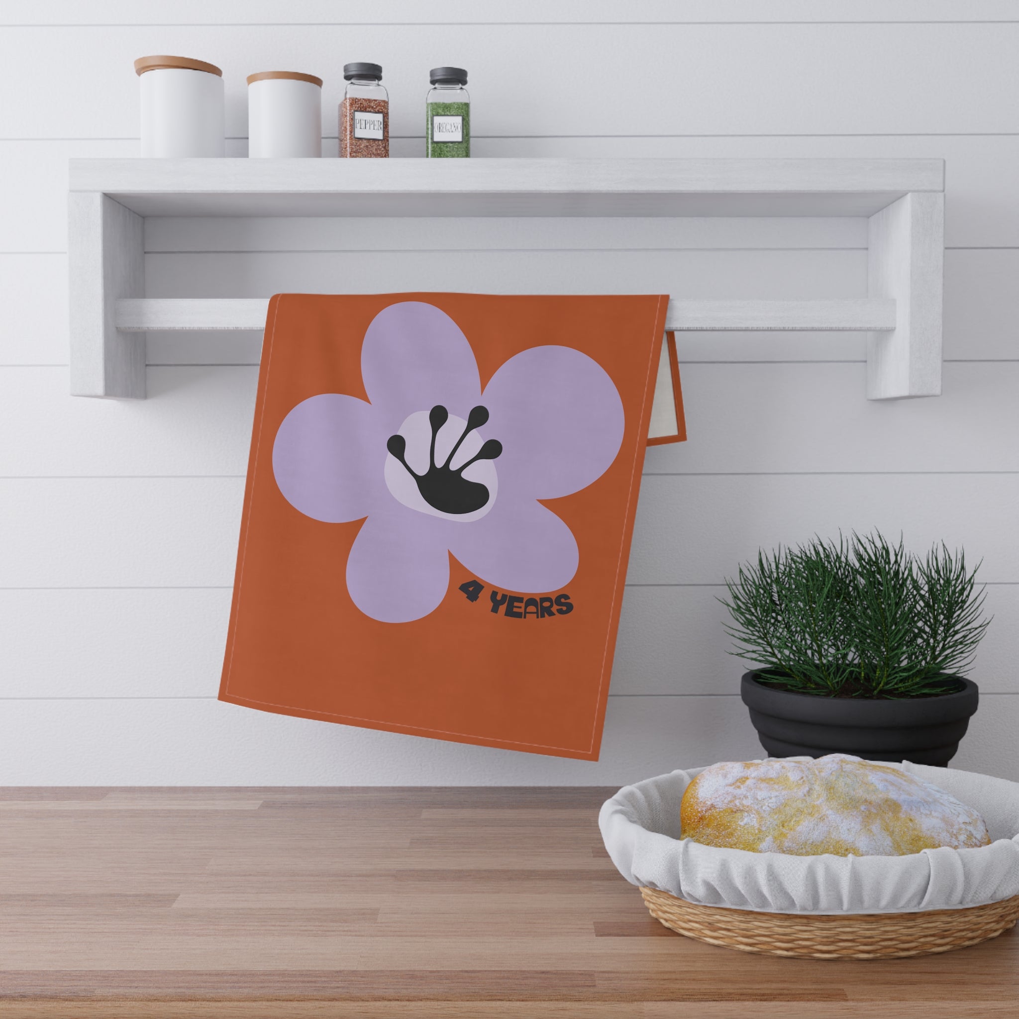 4 Year Milestone Antique Orange Tea Towel