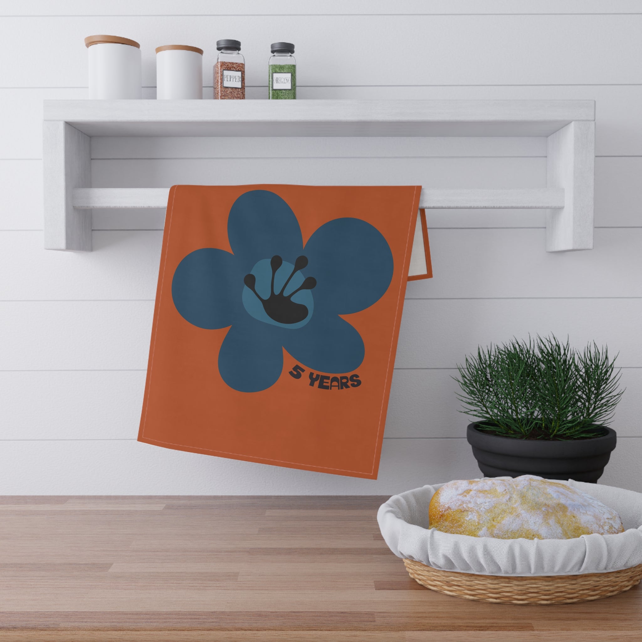 5 Year Milestone Antique Orange Tea Towel