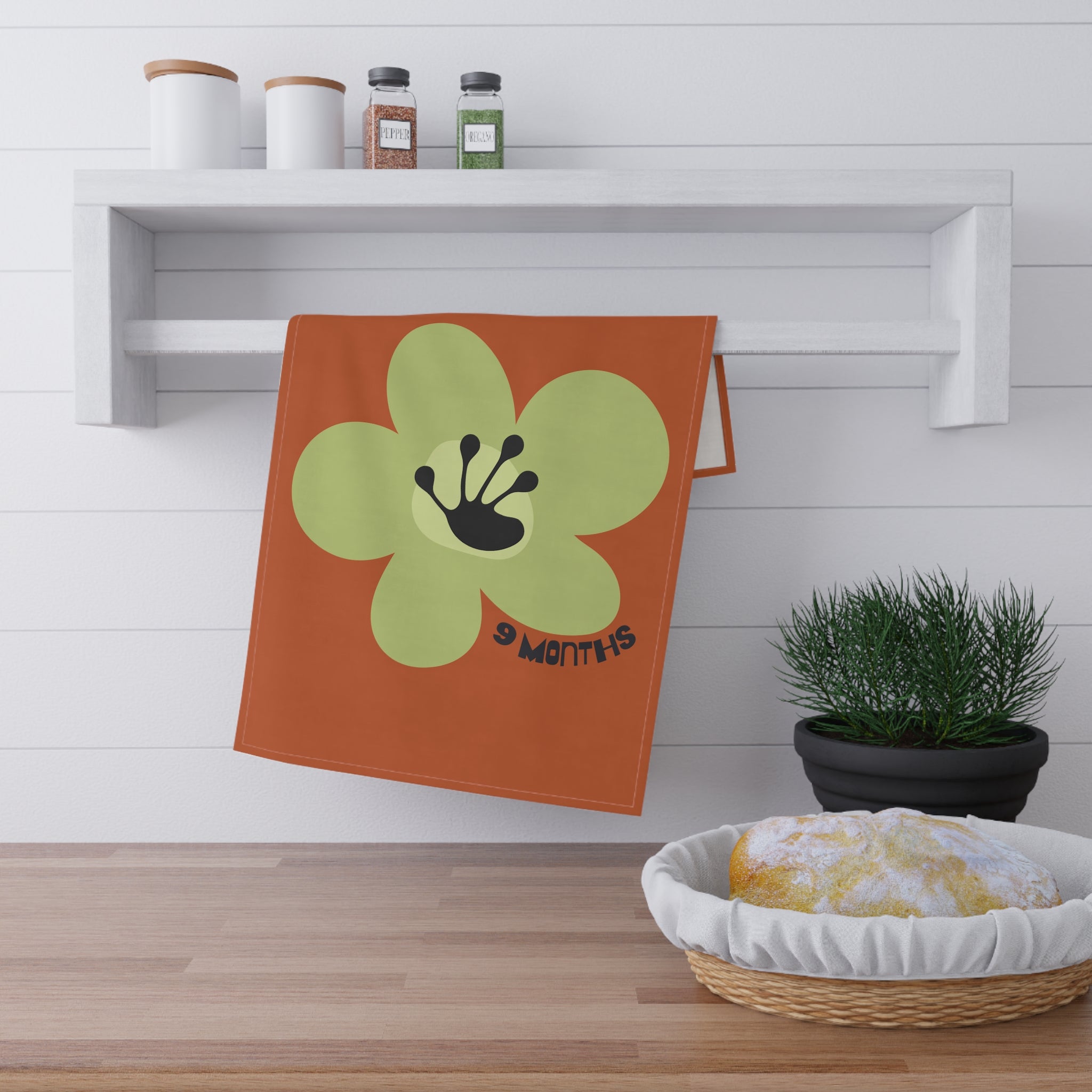 9 Month Milestone Antique Orange Tea Towel