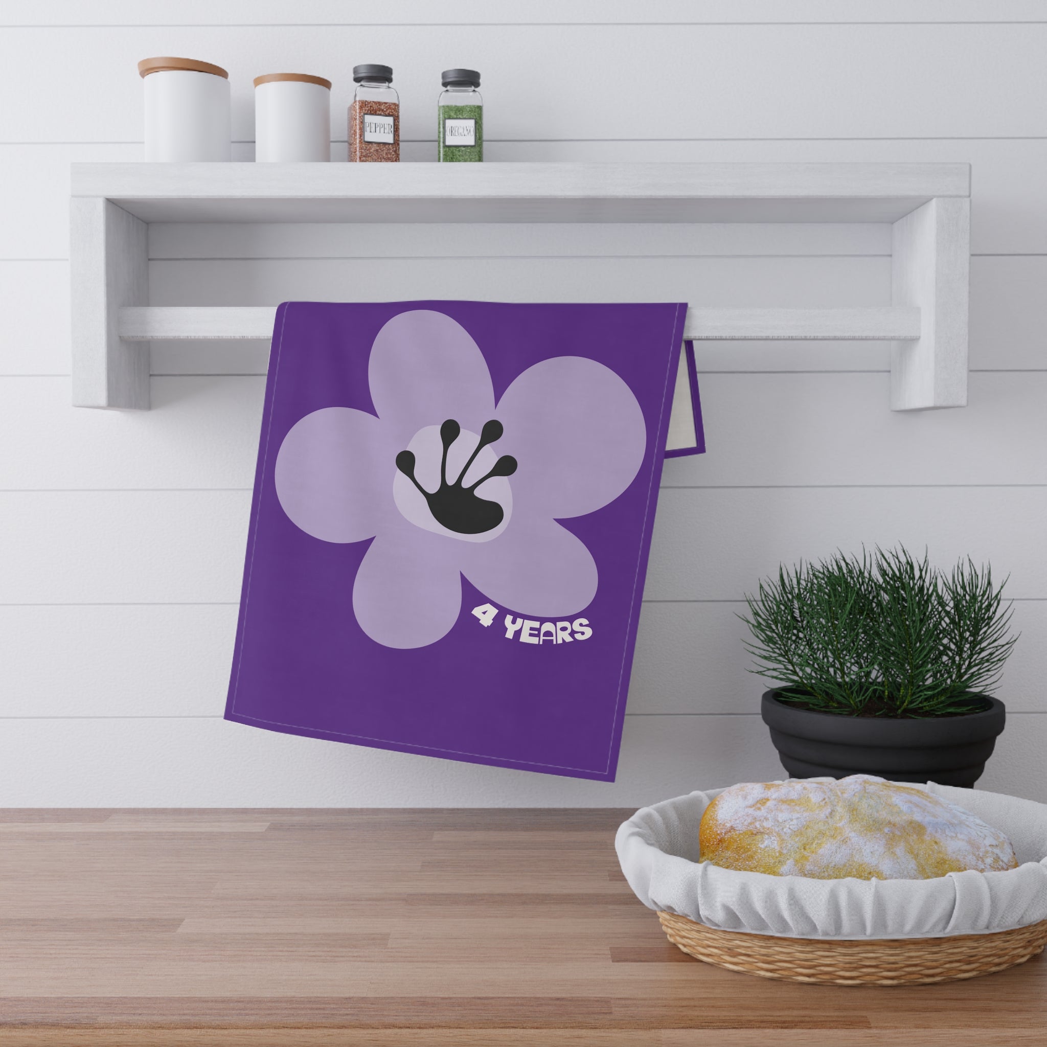 4 Year Milestone Purple Tea Towel