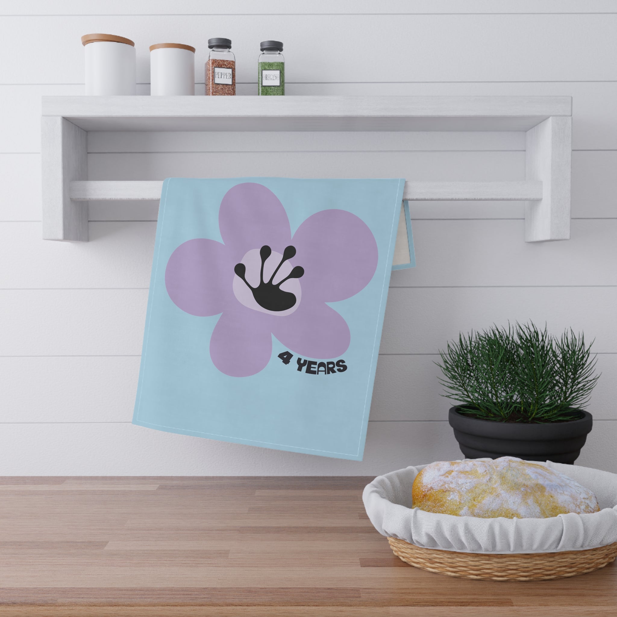 4 Year Milestone Light Blue Tea Towel