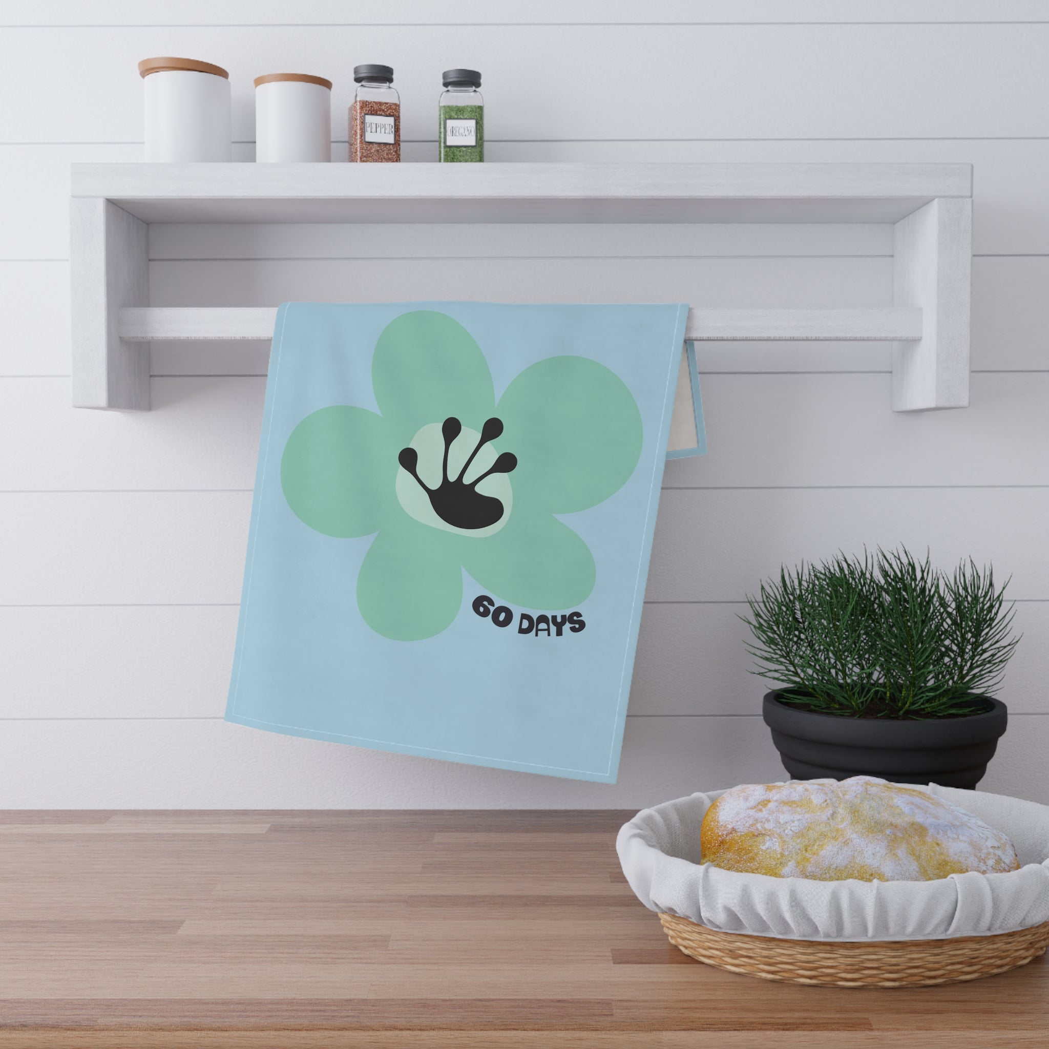 60 Day Milestone Light Blue Tea Towel