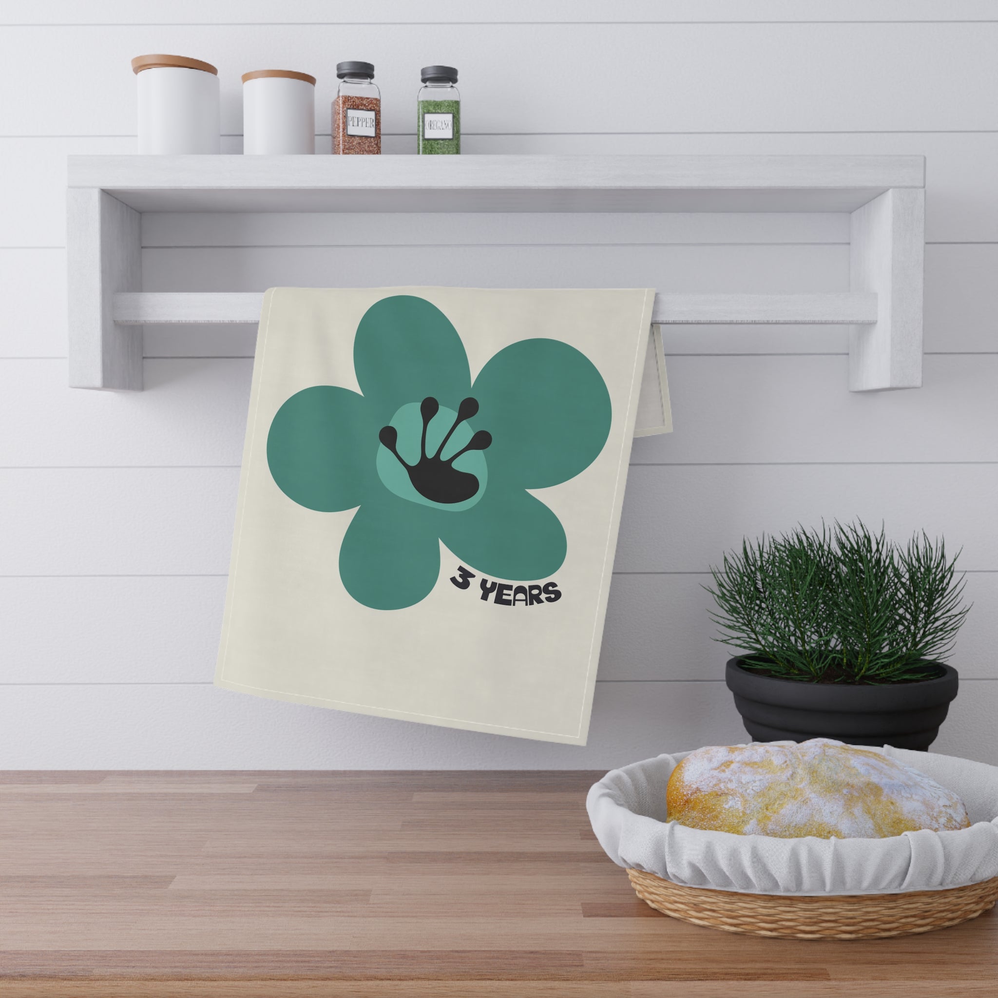 3 Year Milestone Natural Tea Towel