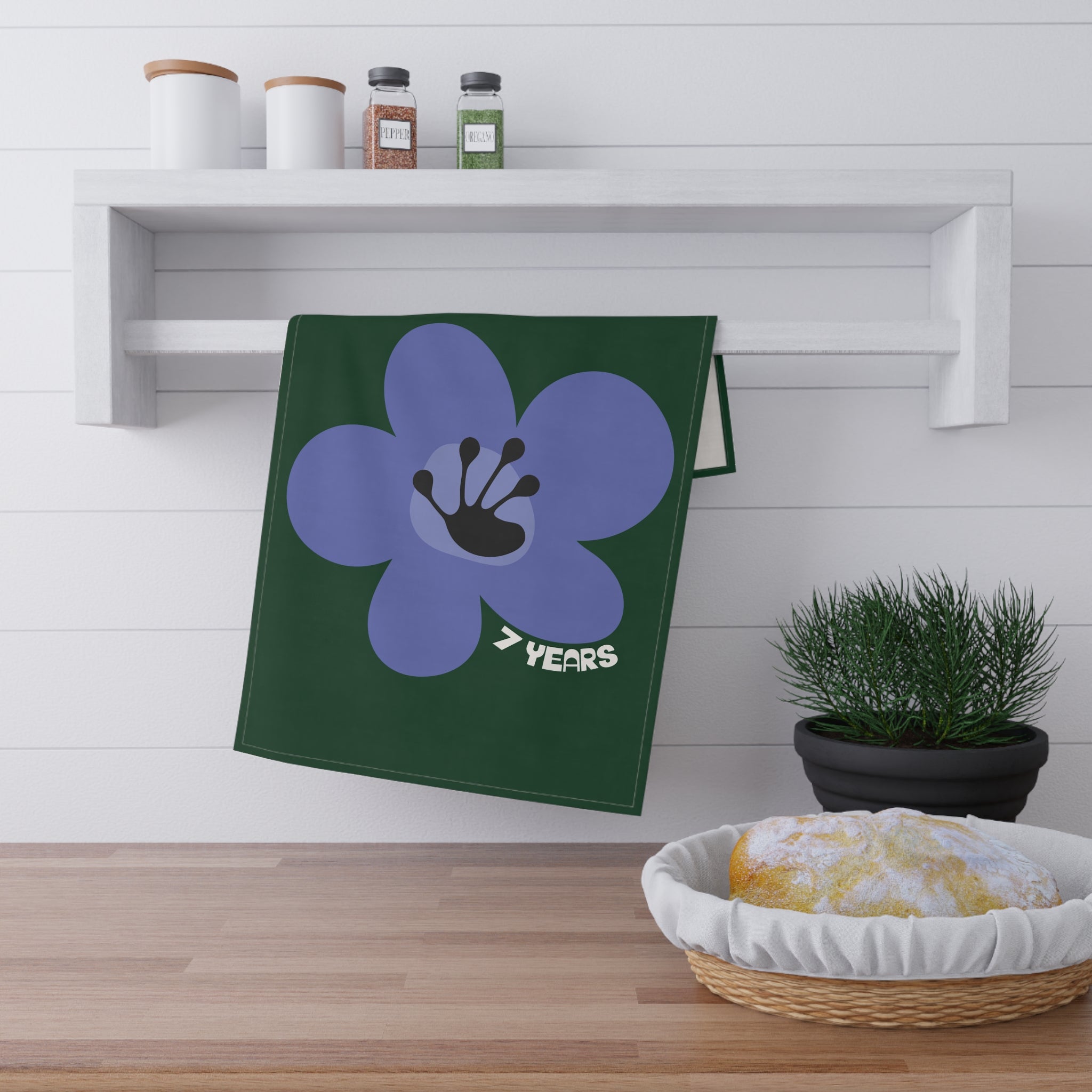 7 Year Milestone Forest Green Tea Towel