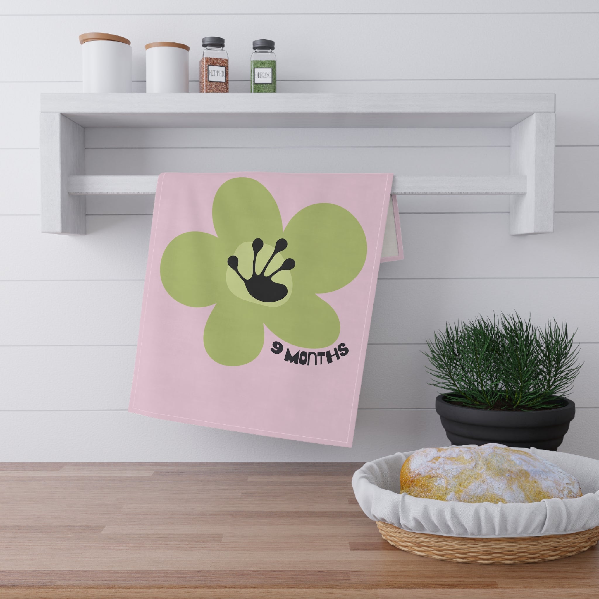 9 Month Milestone Light Pink Tea Towel