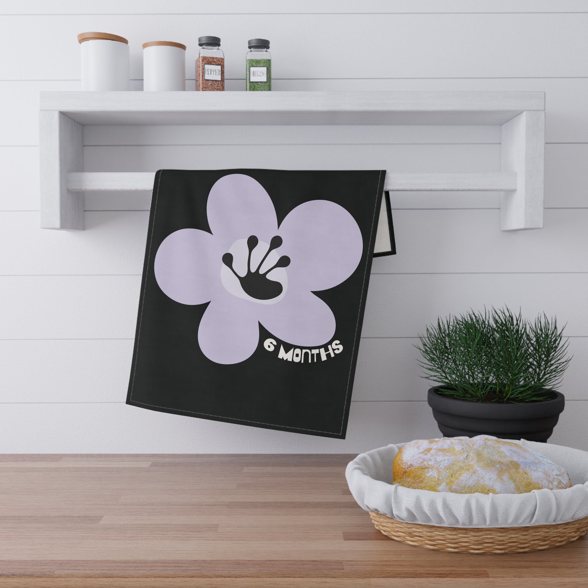 6 Month Milestone Black Tea Towel