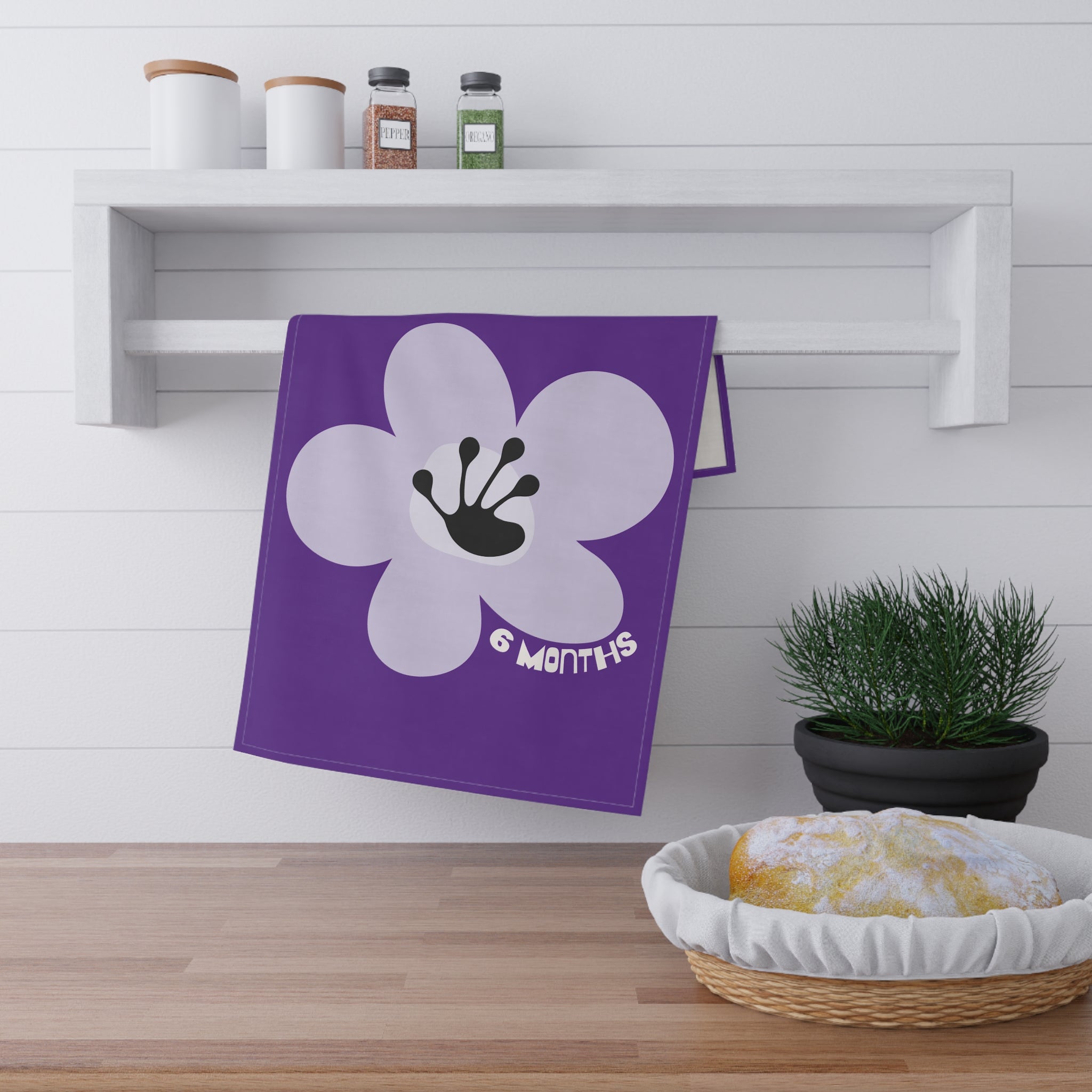 6 Month Milestone Purple Tea Towel