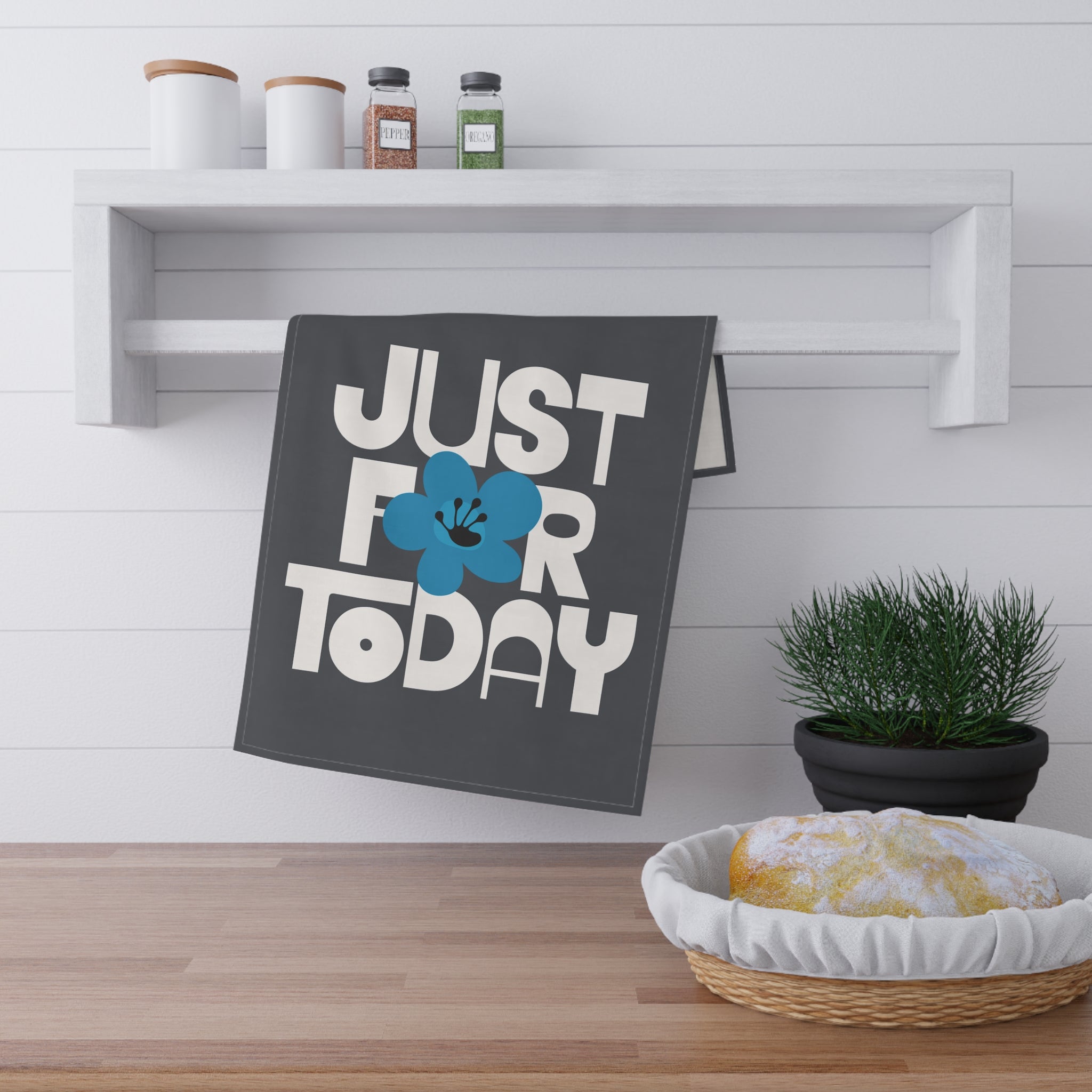Just For Today Charcoal Tea Towel