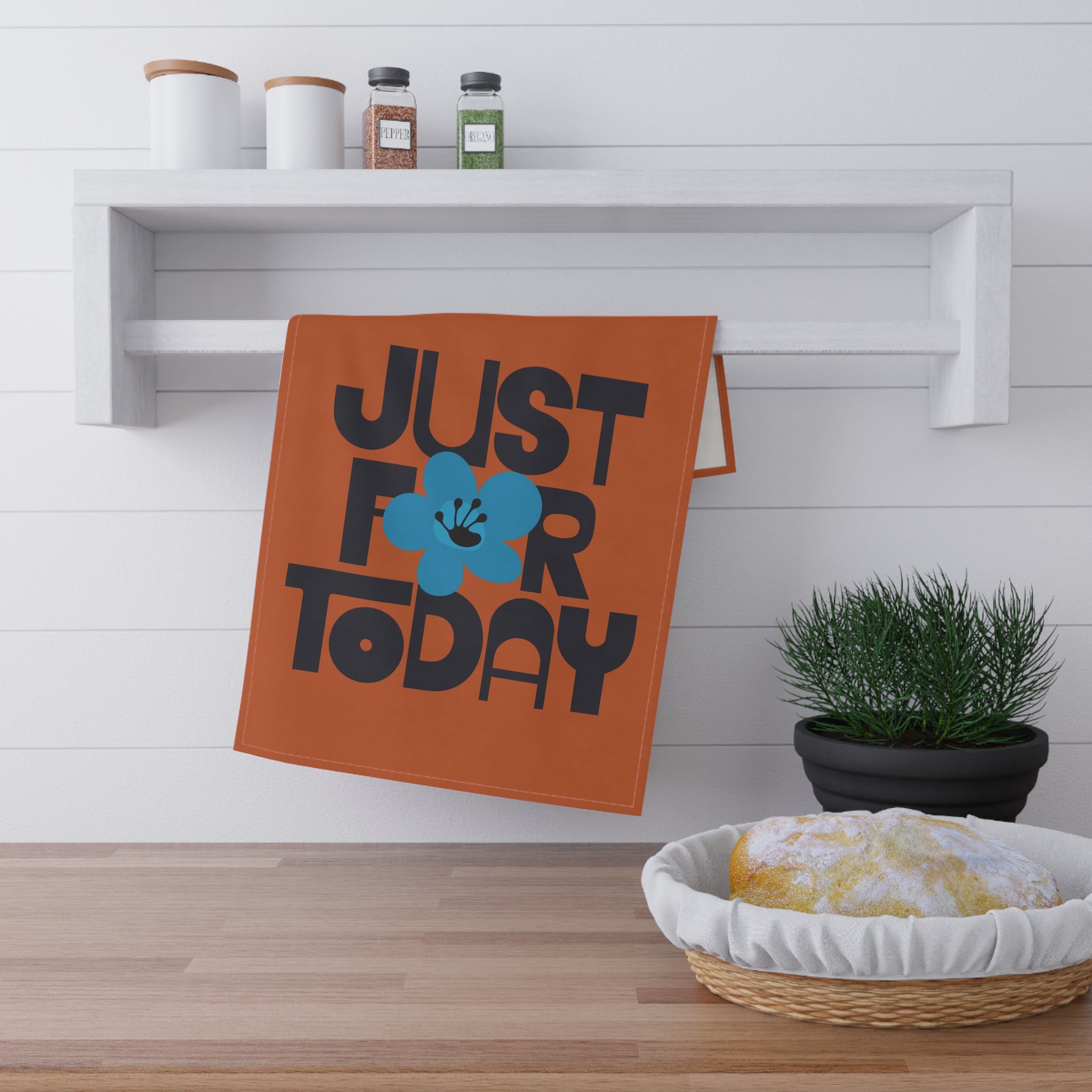 Just For Today Antique Orange Tea Towel
