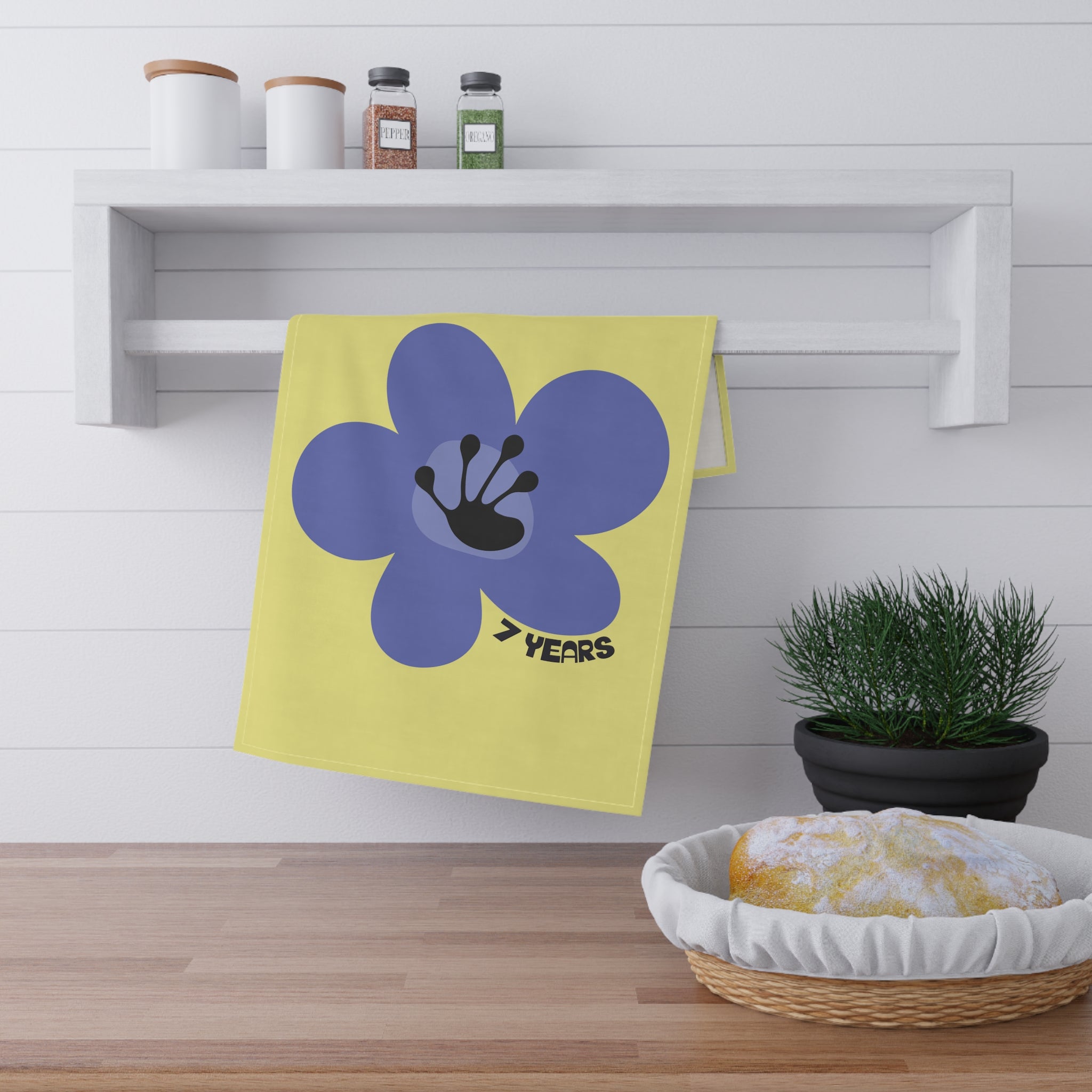 7 Year Milestone Cornsilk Tea Towel