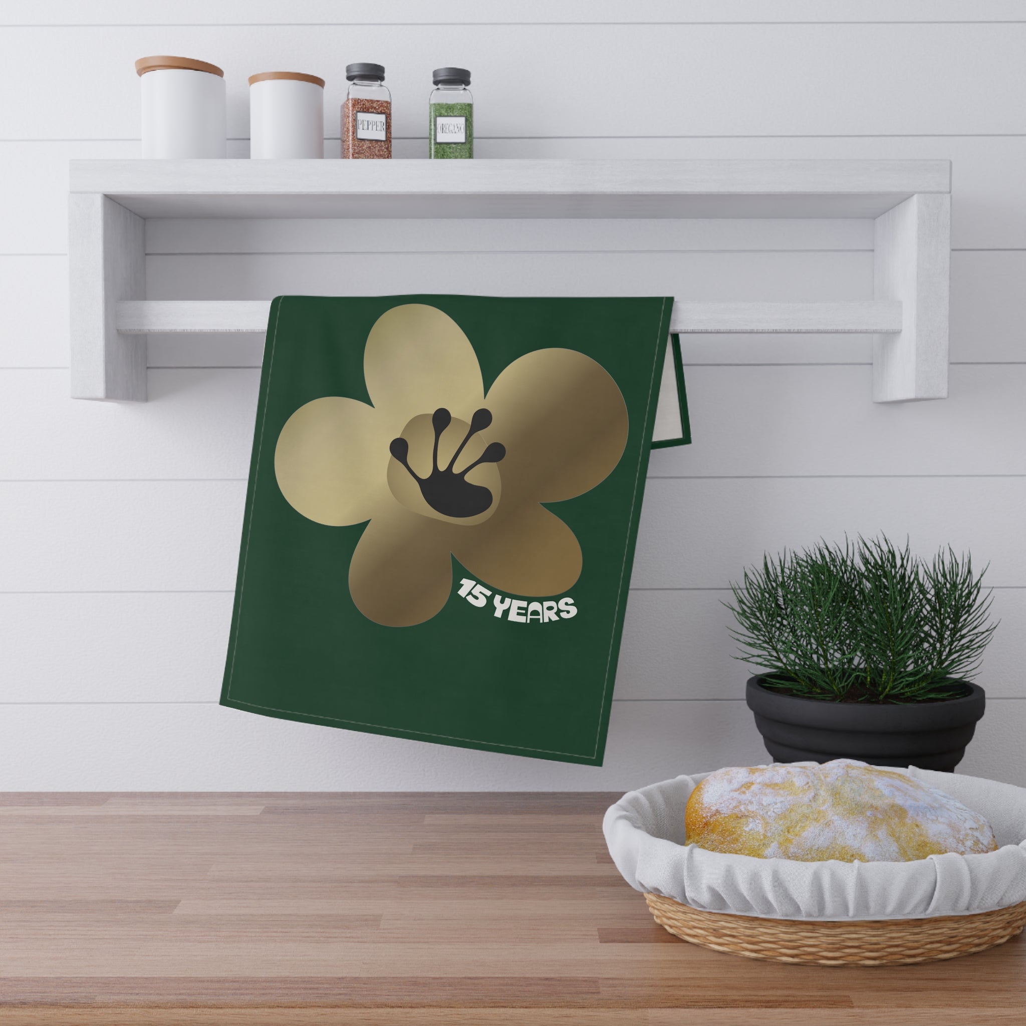 15 Year Milestone Forest Green Tea Towel