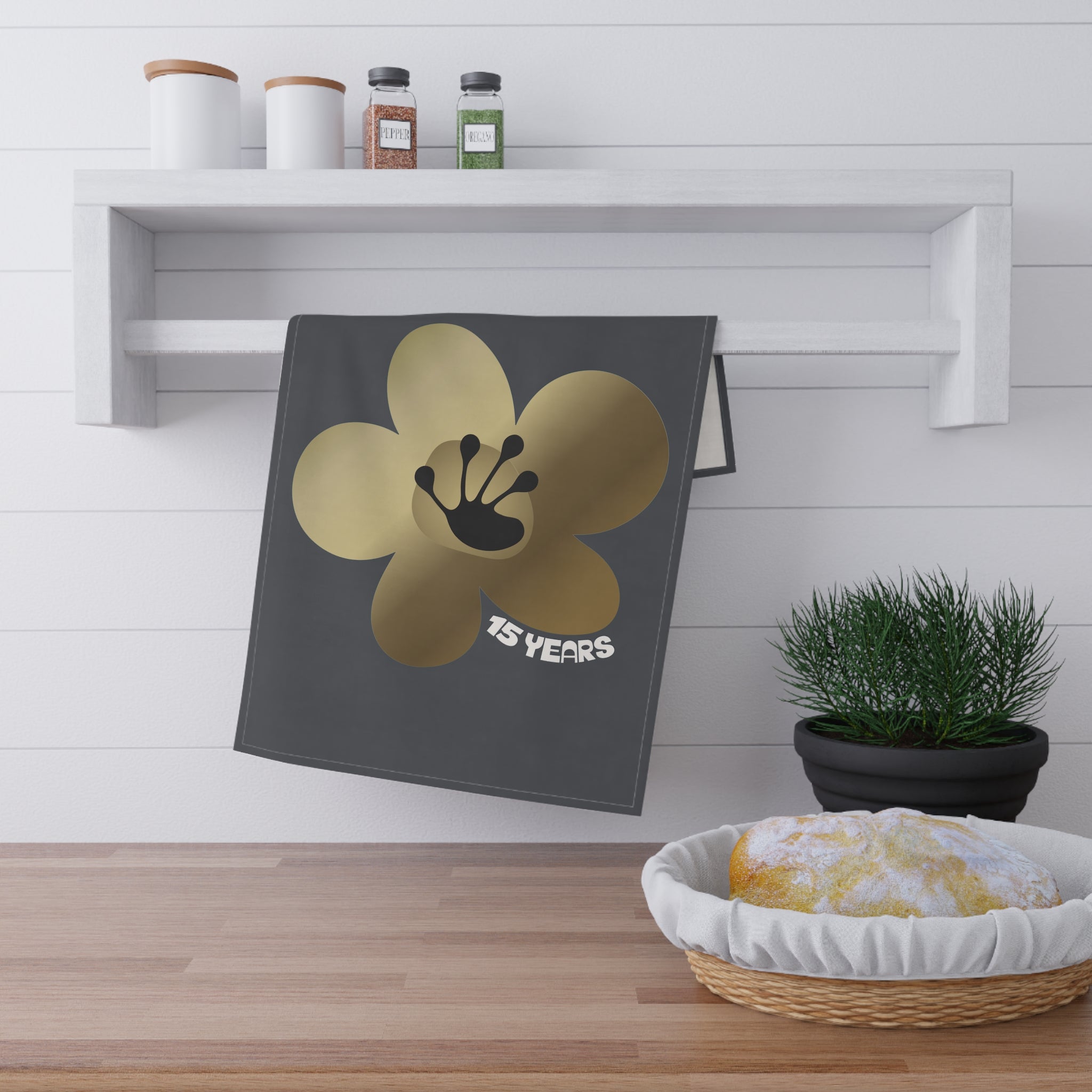15 Year Milestone Charcoal Tea Towel