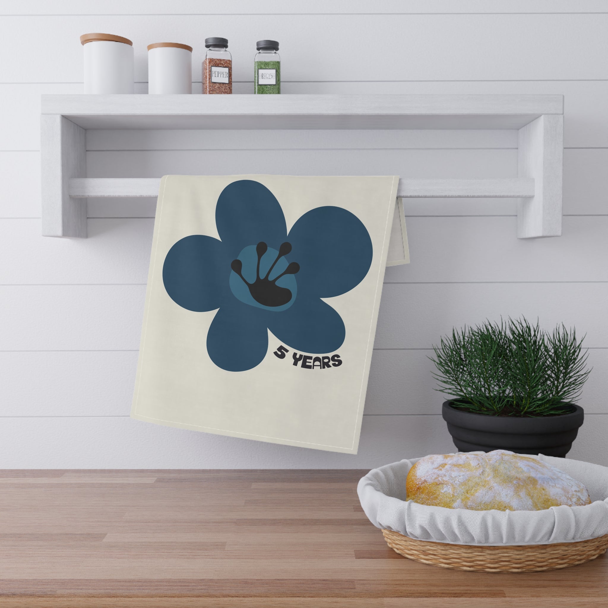 5 Year Milestone Natural Tea Towel
