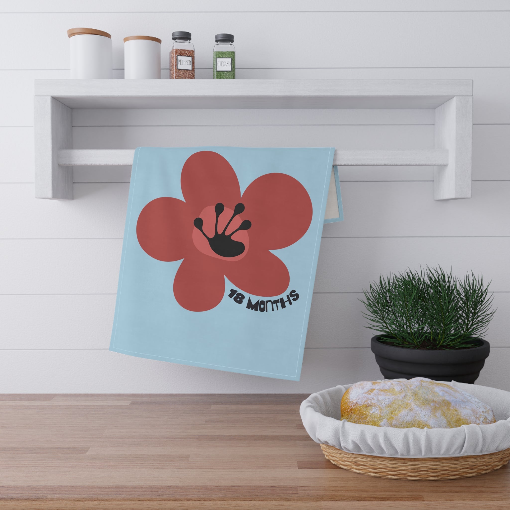 18 Month Milestone Light Blue Tea Towel