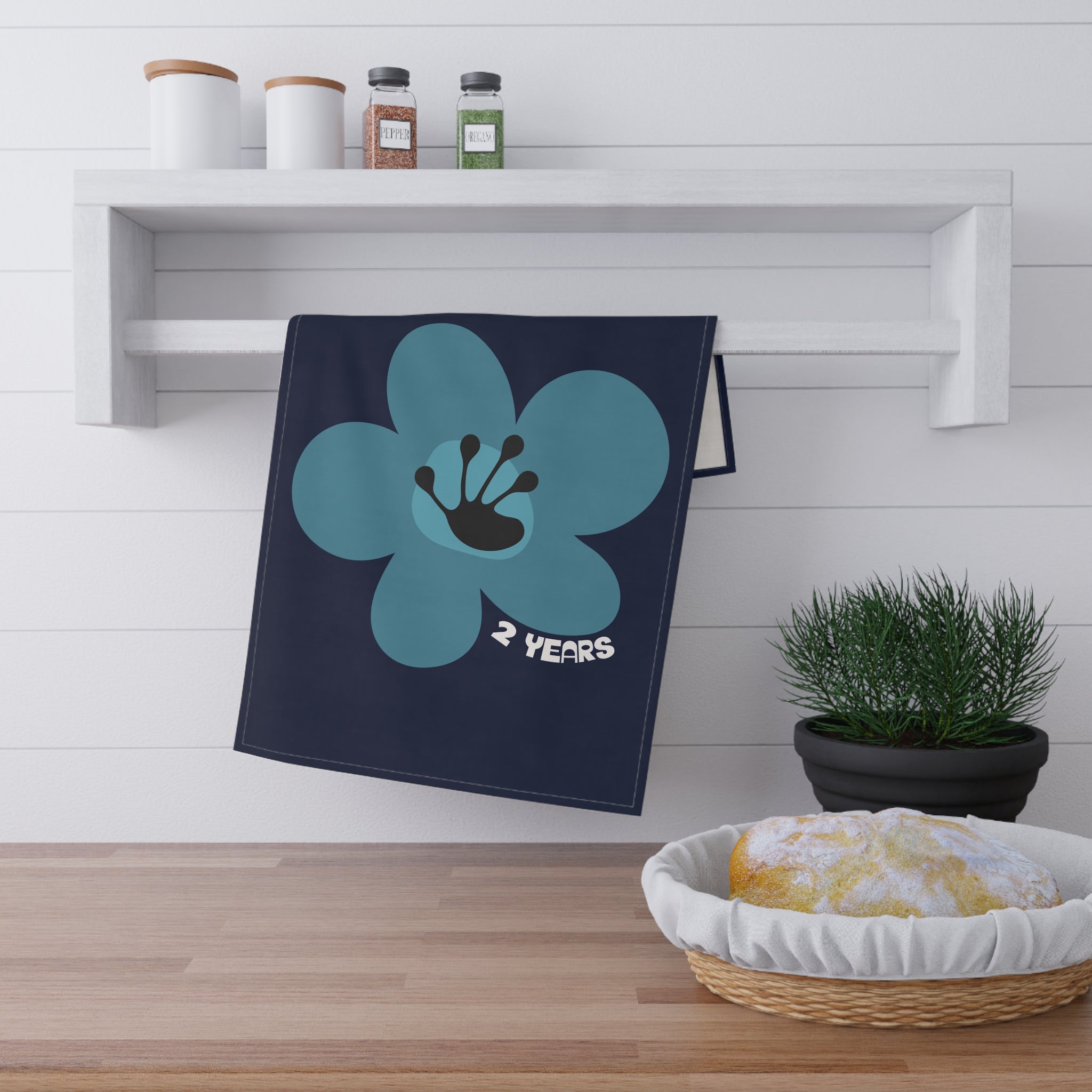 2 Year Milestone Navy Tea Towel