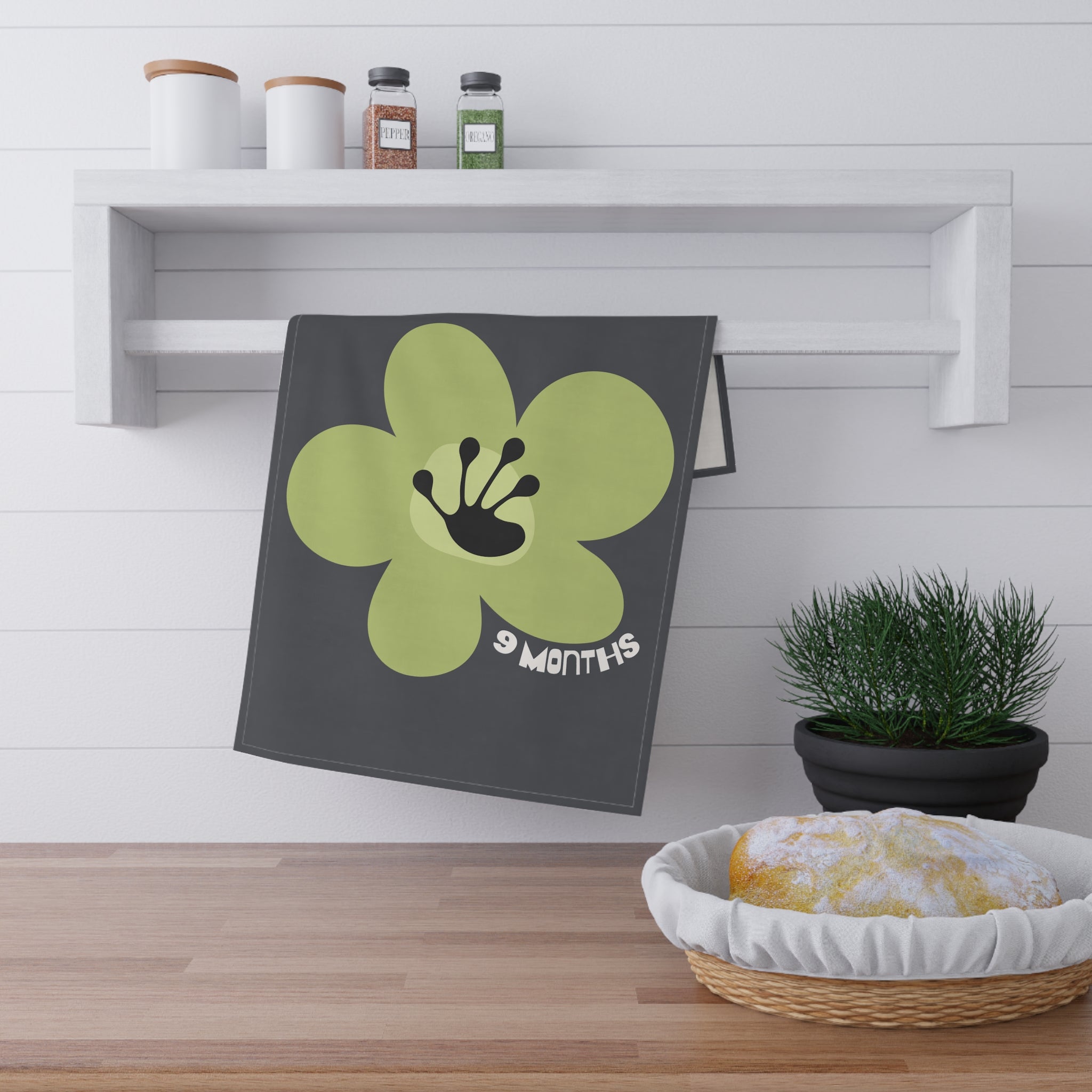 9 Month Milestone Charcoal Tea Towel