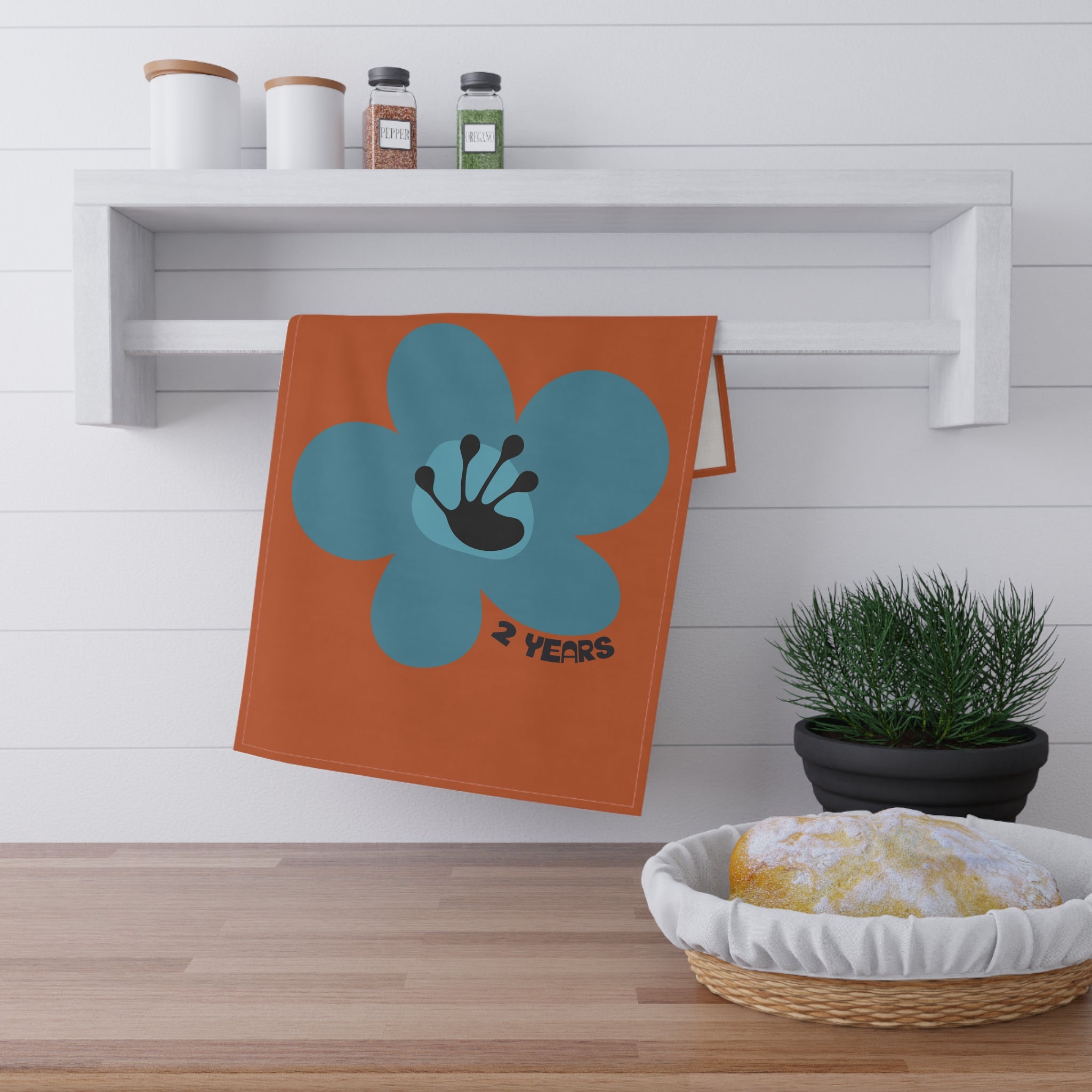 2 Year Milestone Antique Orange Tea Towel
