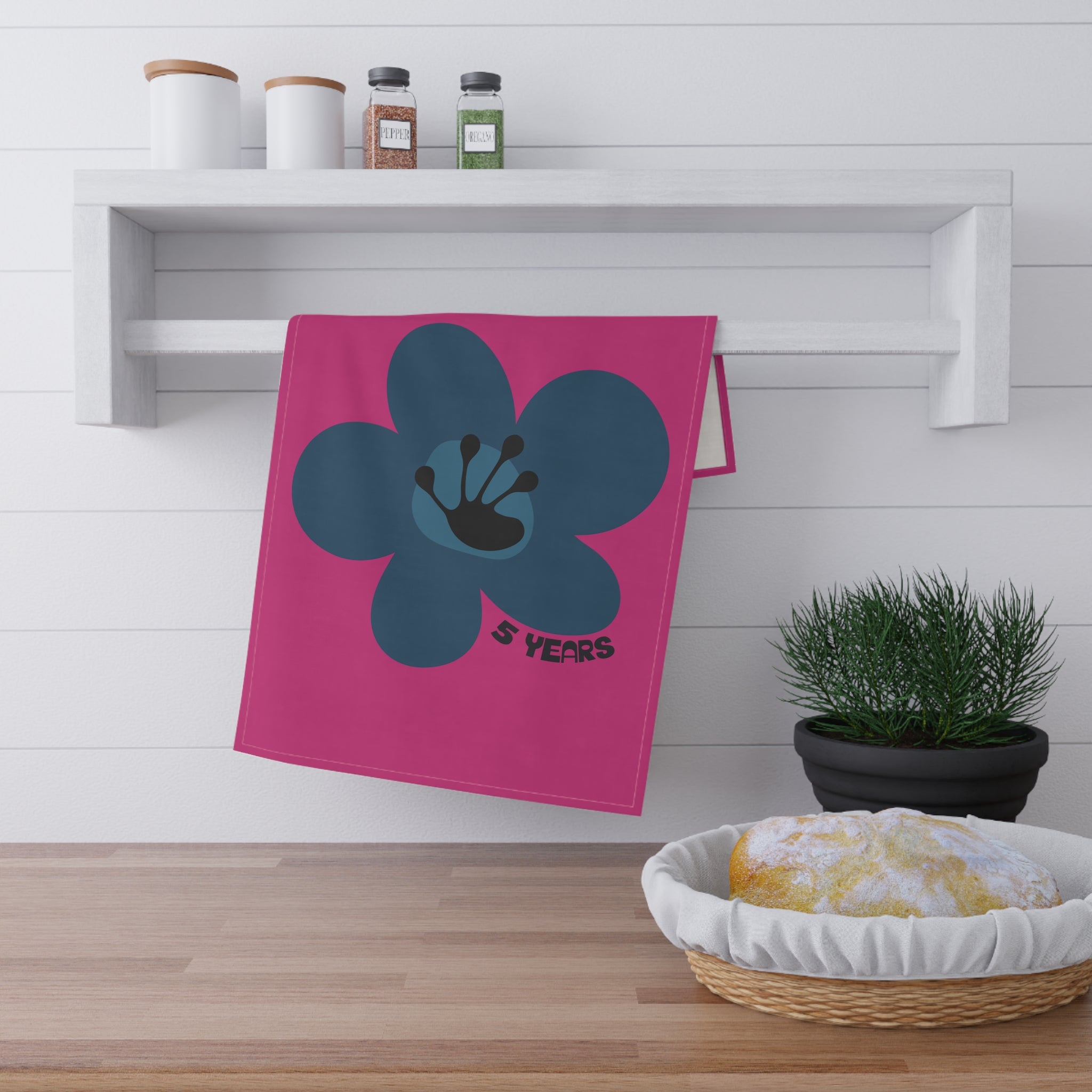 5 Year Milestone Heliconia Tea Towel