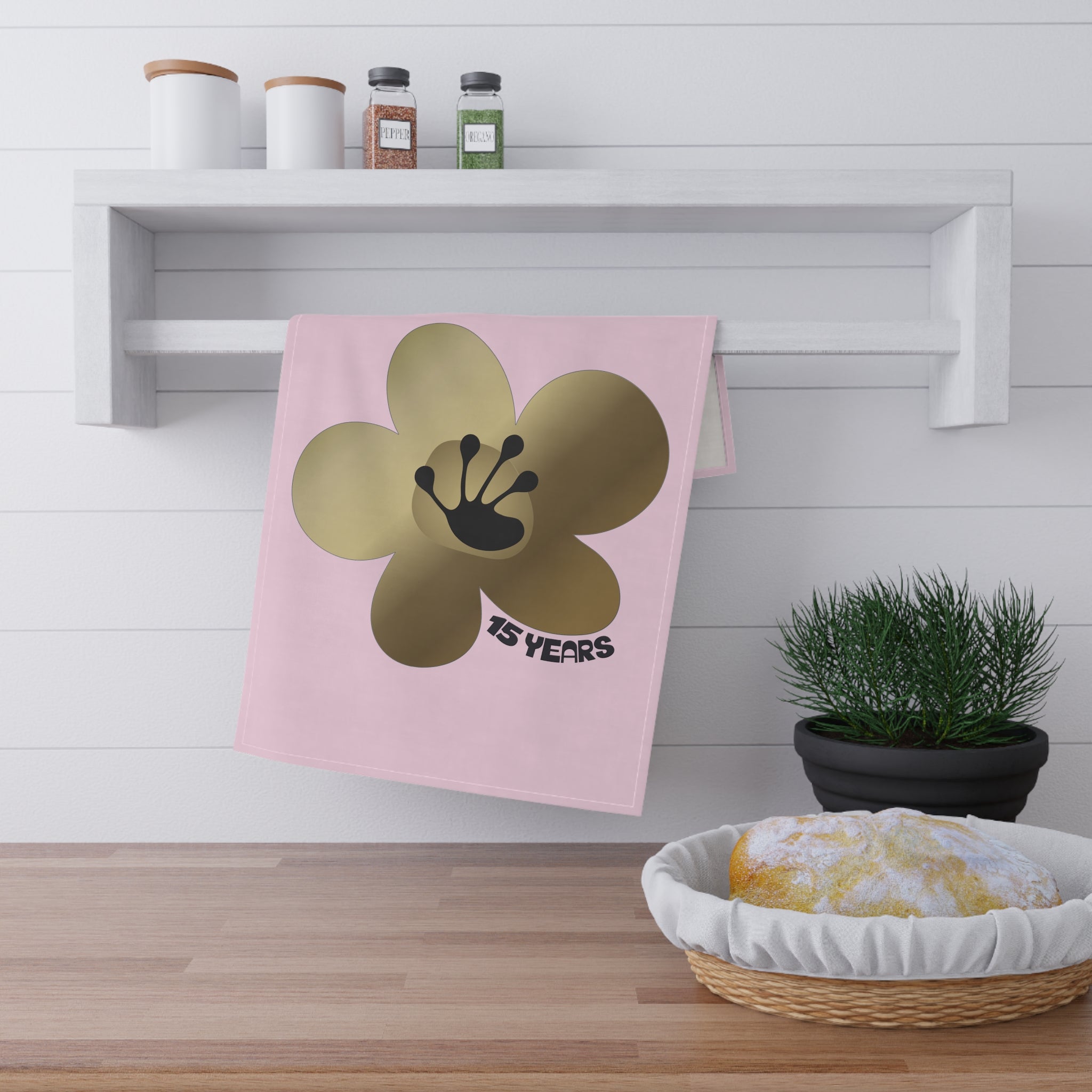 15 Year Milestone Light Pink Tea Towel